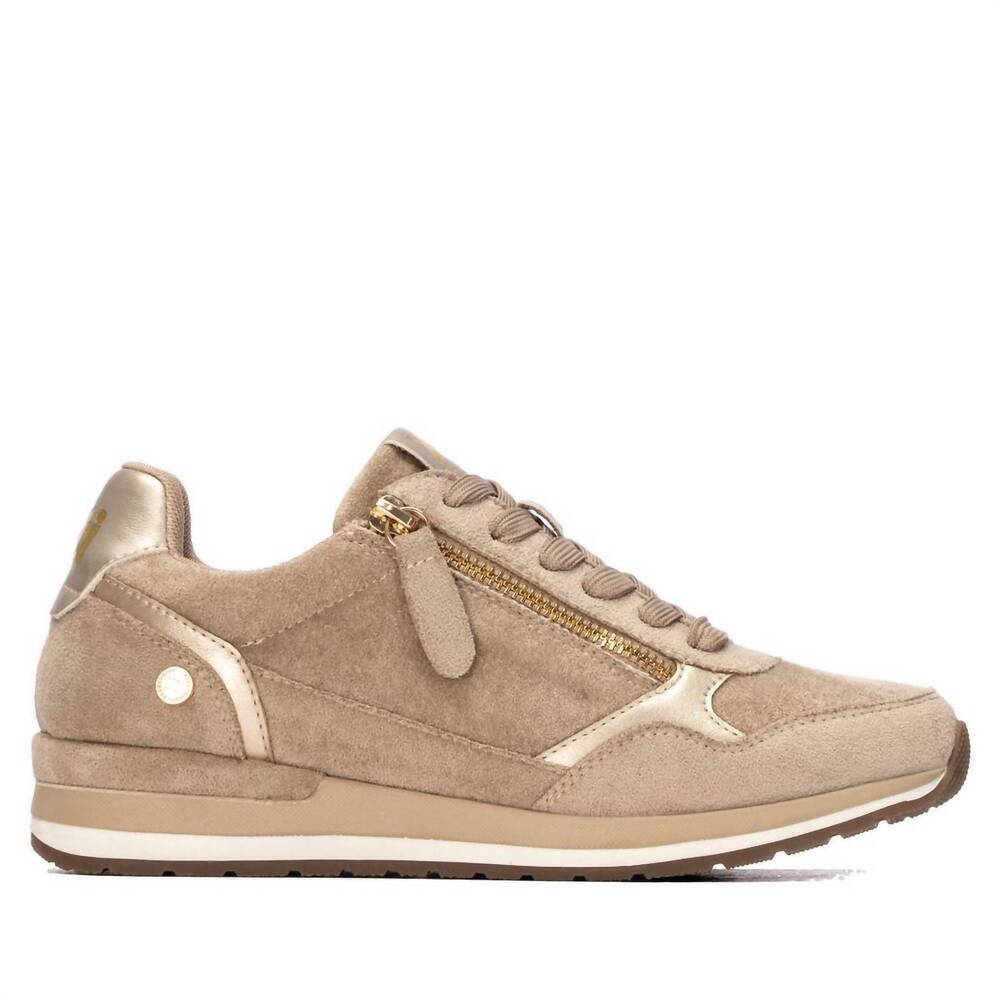 NEW XTI women's casual suede sneakers in taupe